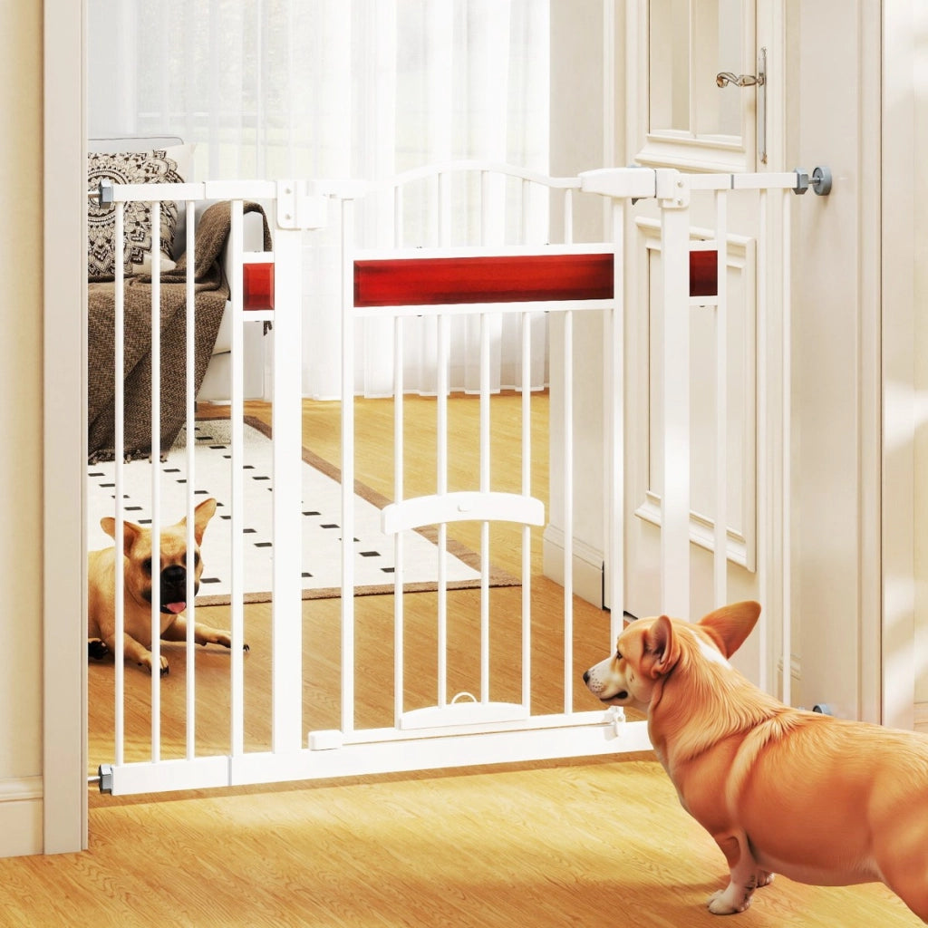 Cancello per animali per aperture da 74 a 104 cm con 2 prolunghe, Cancello per animali installazione senza fori Bianco