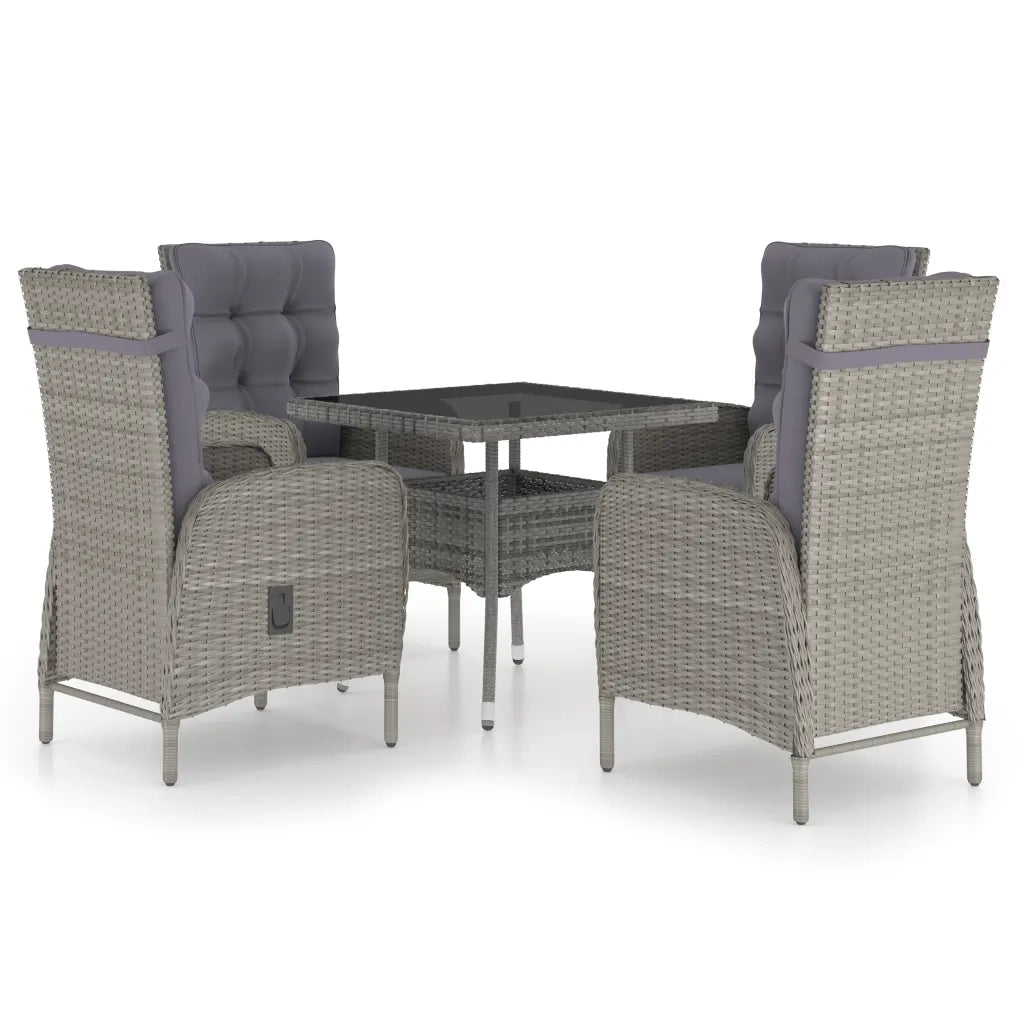 Set da Pranzo da Giardino 5 pz in Polyrattan e Vetro Grigio cod mxl 43743
