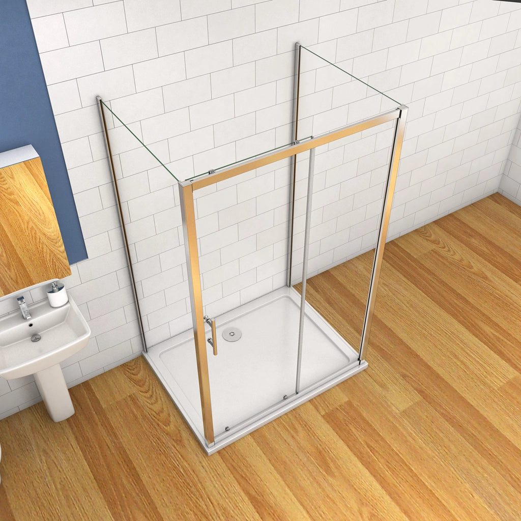 185 cm Box Doccia a Tre Lati Porta Scorrevole con Doppia Parete Fissa Vetro Temperato 5 mm Trasparente Telaio Cromato Lucido 76x170x76 cm