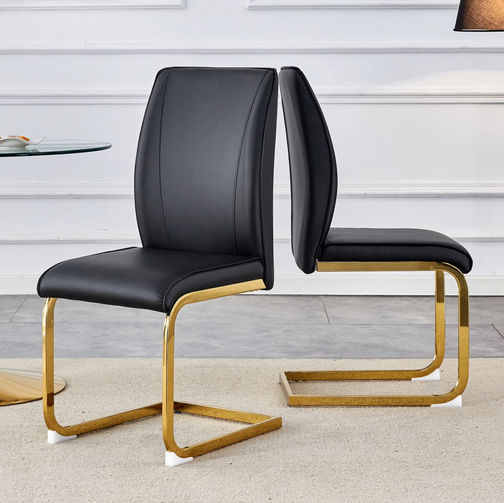 Sedia da pranzo moderna in PU nero con gambe in metallo dorato