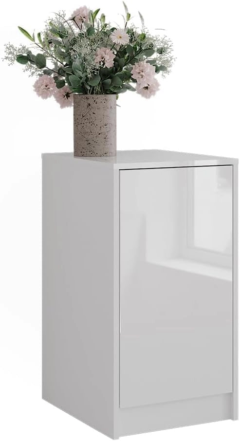 Credenza Sherry, Bianco/bianco lucido, 40.2 x 76 cm con coperchio del contenitore, adatto per la conservazione in soggiorno o in camera da letto