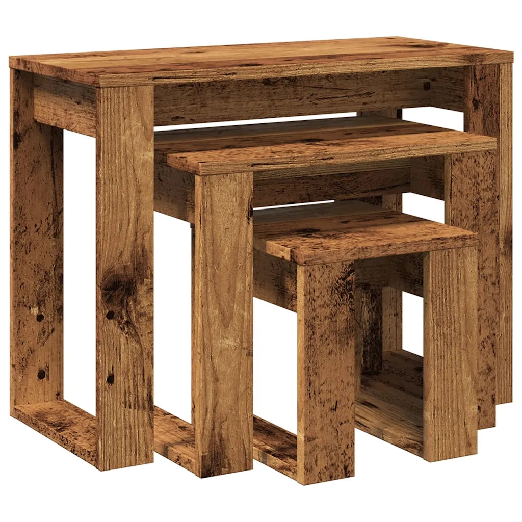 Nido di Tavoli 3 pz Legno Antico in Legno Multistrato