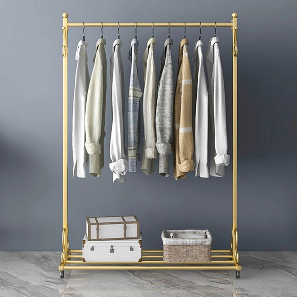 Appendiabiti con Ruote, Appendiabiti con rotelle per Appendere i Vestiti, Appendiabiti Multifunzionale in Metallo per Camera da Letto con ripiano Inferiore Organizer Negozio di Abbigliamento