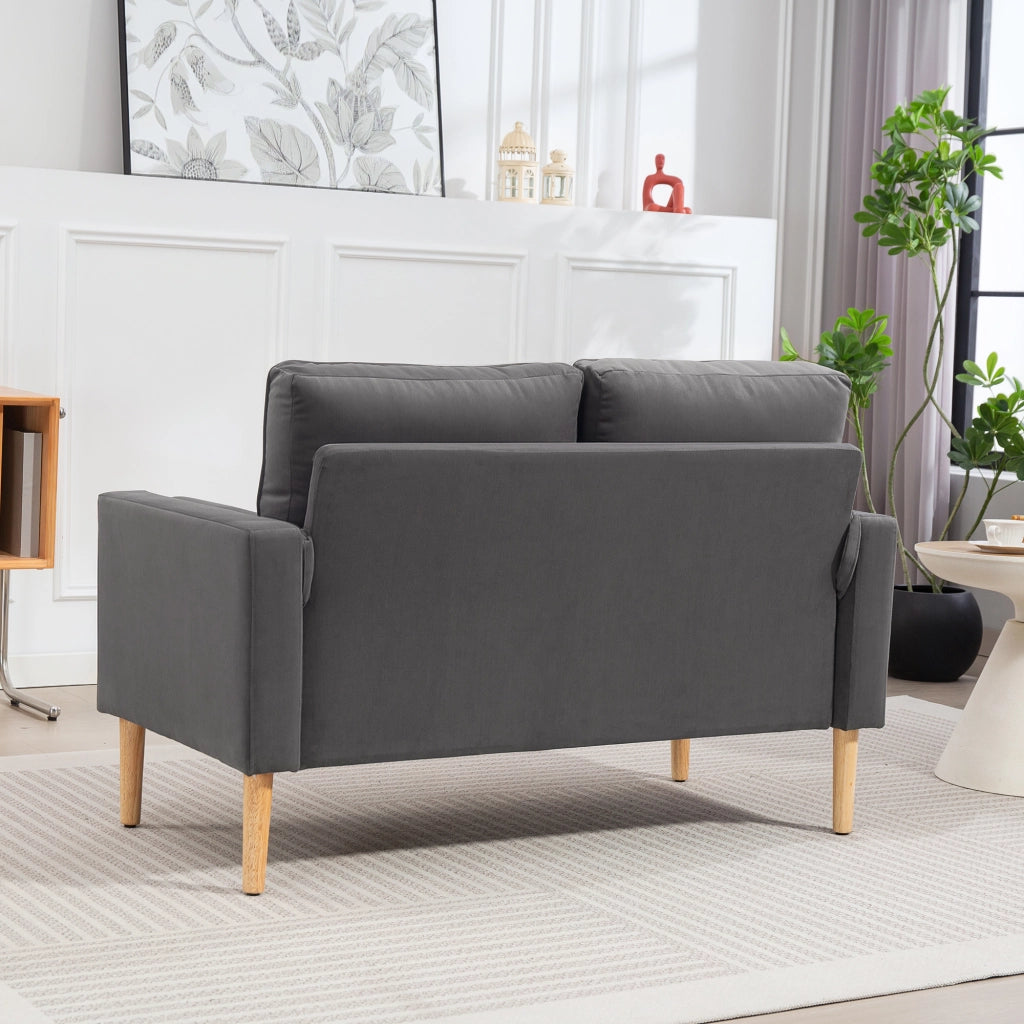 Divano 2 posti in velluto grigio ¨C Xylo ¨C 127 cm con cuscini imbottiti e schienale capitonn¨¦