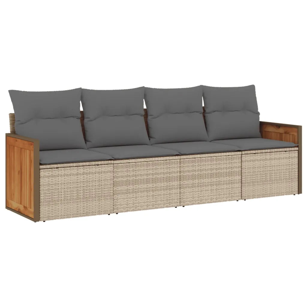 Set Divano da Giardino 4 pz | Set Salotto da Giardino con Cuscini Beige in Polyrattan