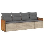 Set Divano da Giardino 4 pz | Set Salotto da Giardino con Cuscini Beige in Polyrattan