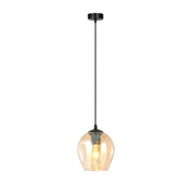 Lampada a sospensione ISTAR in acciaio nero e vetro ambra