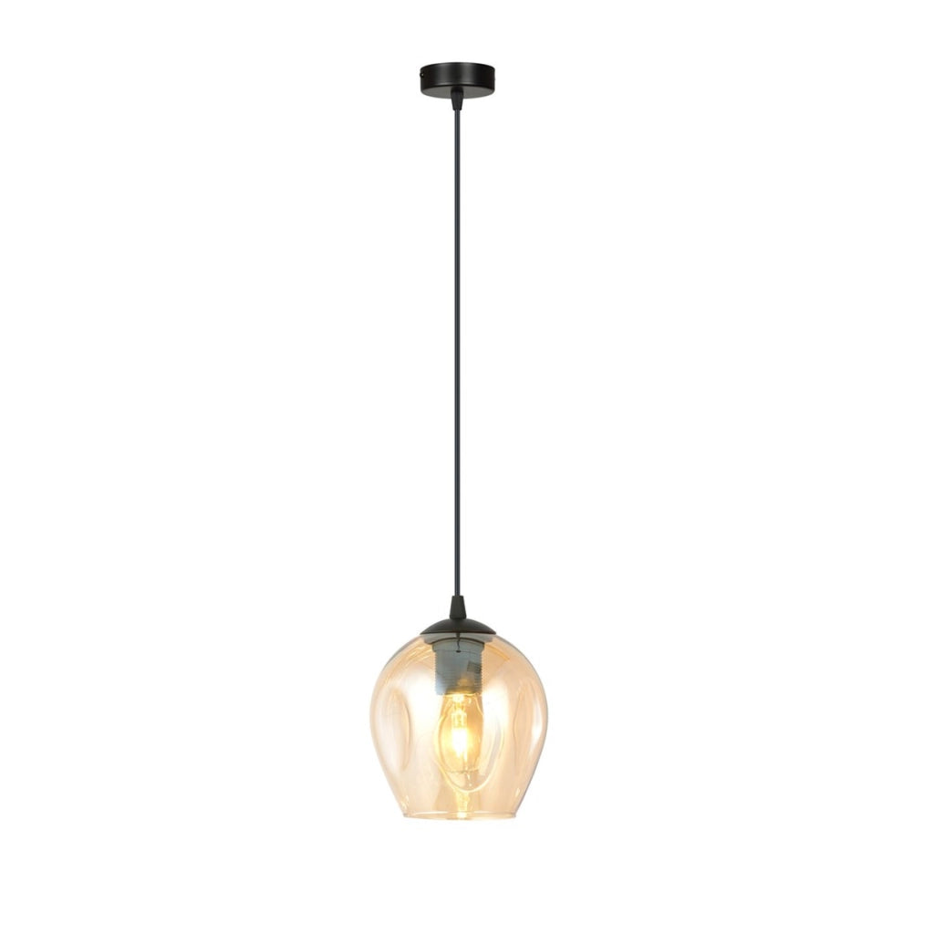 Lampada a sospensione ISTAR in acciaio nero e vetro ambra
