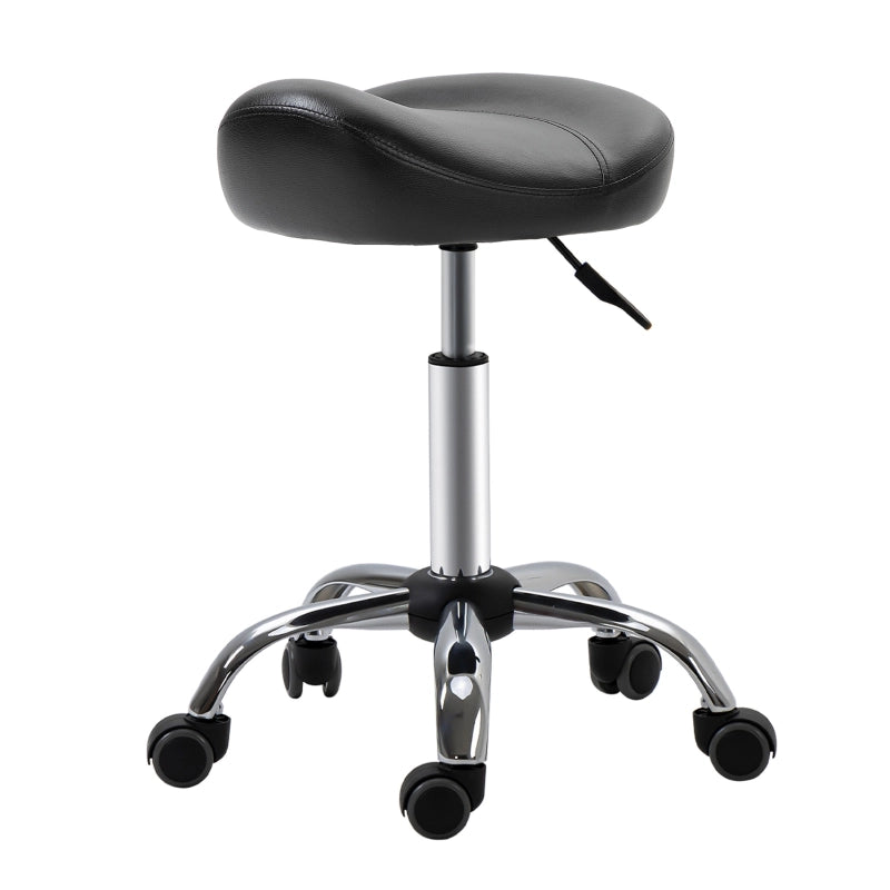Sgabello regolabile in altezza in finta pelle con seduta ergonomica girevole e ruote nero per saloni e tattoo