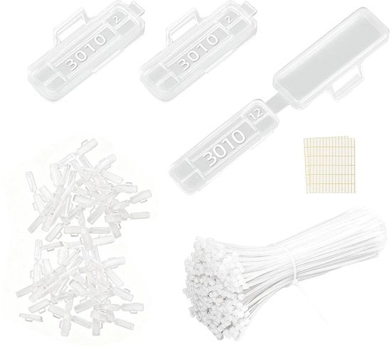 200 pezzi di etichette per cavi, scatola di riconoscimento con 200 cinture per cavi riutilizzabili, etichettatura per cavi, clip, impermeabile, trasparente, per tutti i tipi di cavi, per l'etichettatura e la classificazione