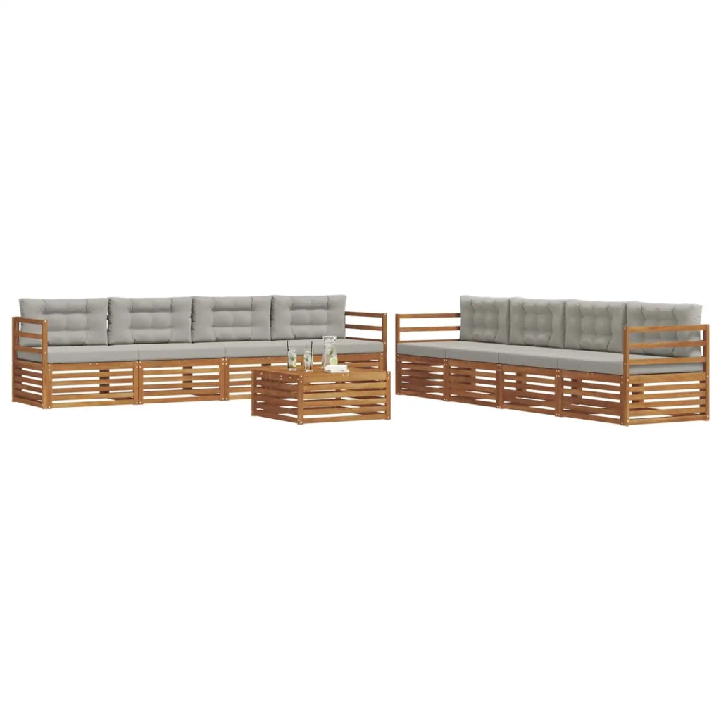 Set di divani da esterno 9 pcs Grigio Naturale e Chiaro