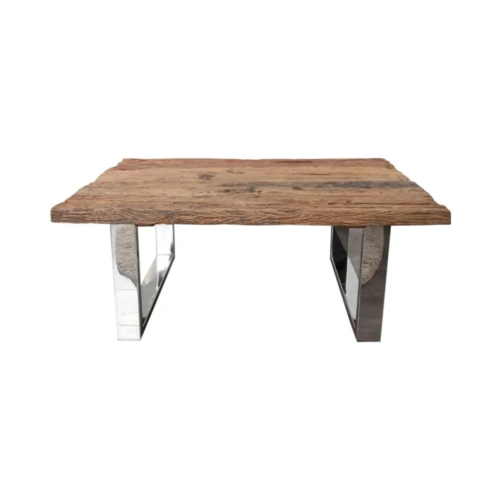 Tavolino RAFTA 110 cm in teak riciclato – Design industriale con gambe a U metalliche