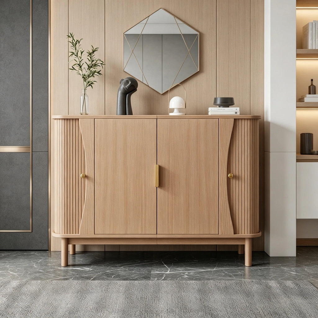 Credenza con 2 ante; 3 vani e ripiano regolabile - per soggiorno - in MDF - 140×40×88 cm - naturale