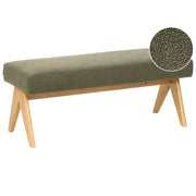 Panca Boucle Verde e marrone chiaro con gambe in legno imbottite Panca per corridoio e panca da letto