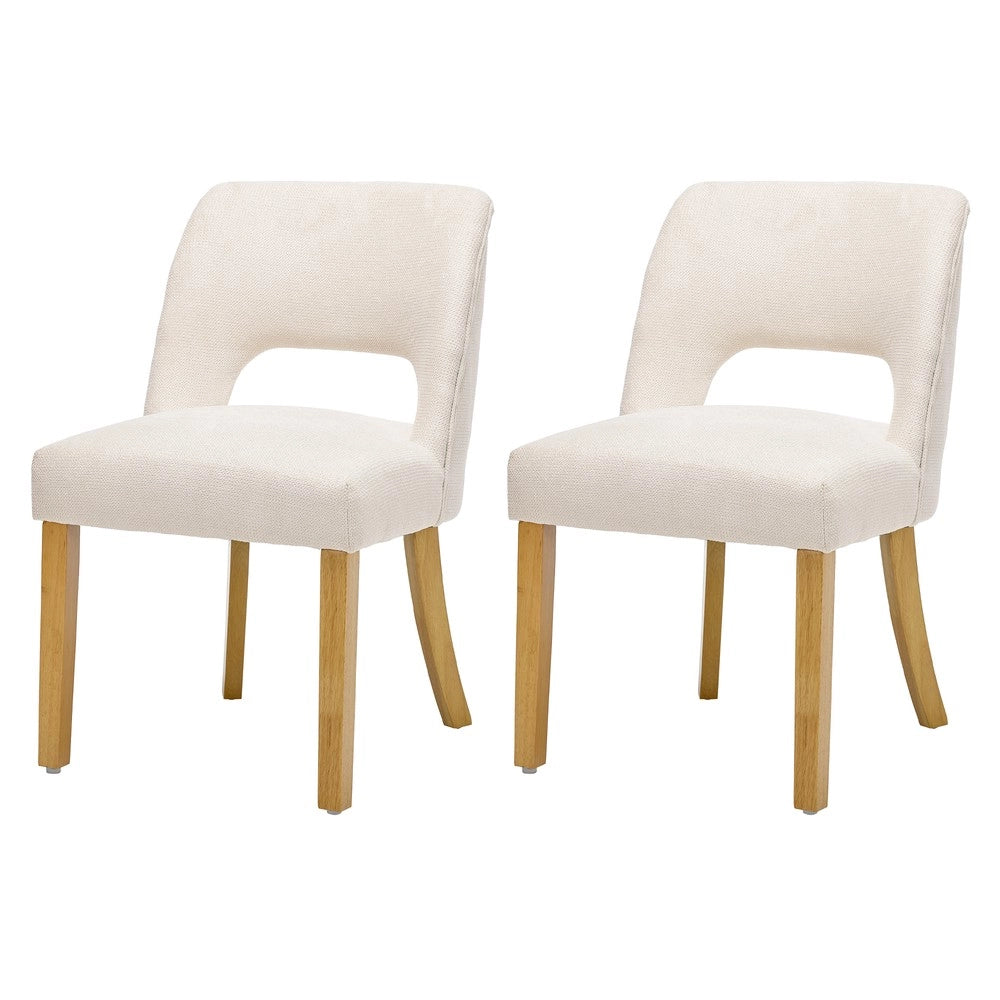 Sedie da Pranzo in Tessuto di Lino ¨C Xylo ¨C Beige, Gambe in Legno Massello, Stile Moderno