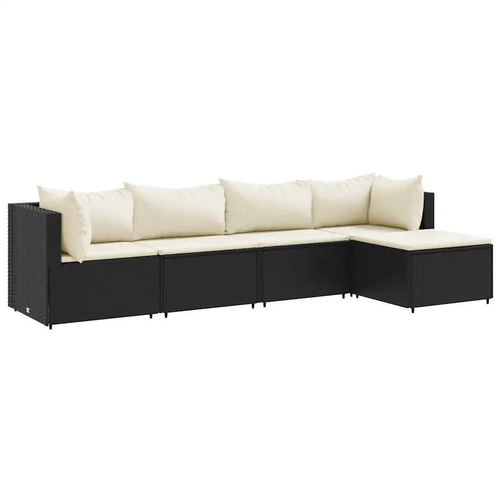 vidaXL Set Divani da Giardino 5 pz con Cuscini Nero in Polyrattan
