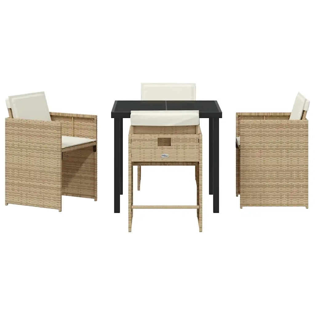Set da Pranzo per Giardino 5 pcs Beige polyrattan