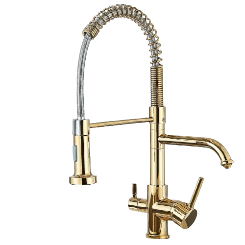 Bernd | Rubinetto filtrante lucido oro gastronomia a 3 vie da cucina ad osmosi in acciaio inossidabile | Miscelatore ristorante girevole a 360°