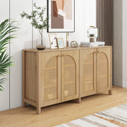 Madia 4 ante con inserti in rattan PE e ripiano regolabile; MDF colore naturale