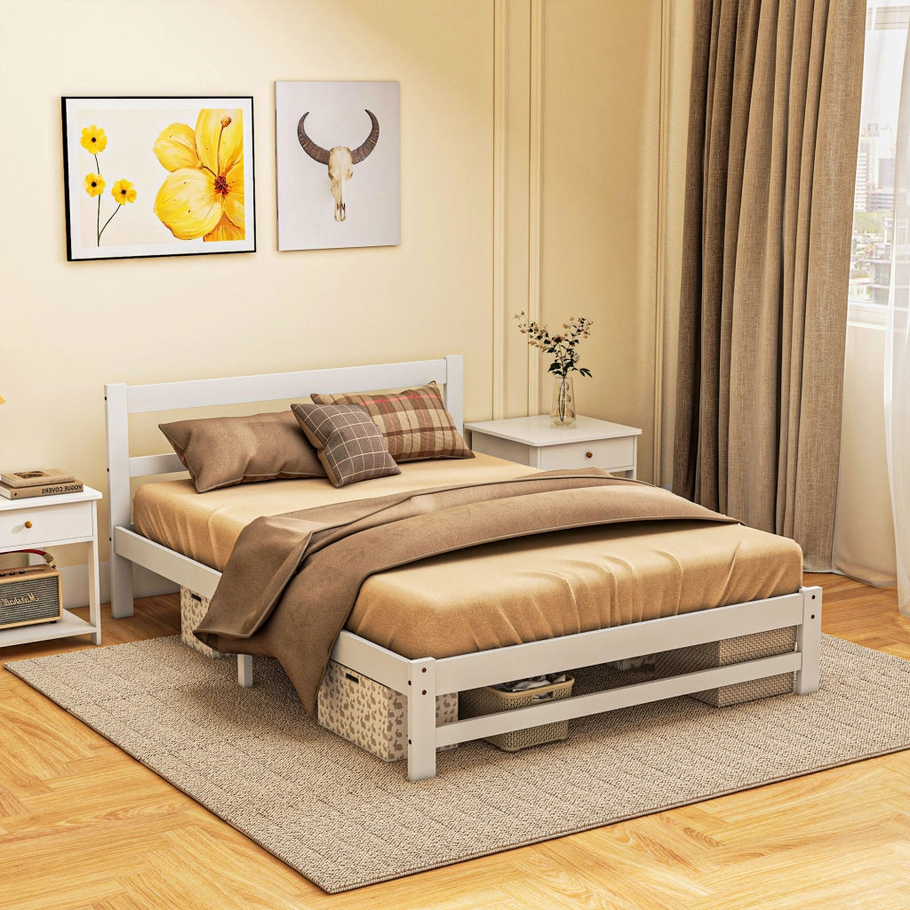 Letto Matrimoniale in Legno Massello con Contenitore ¨C Zephmum ¨C Bianco 195x141 cm