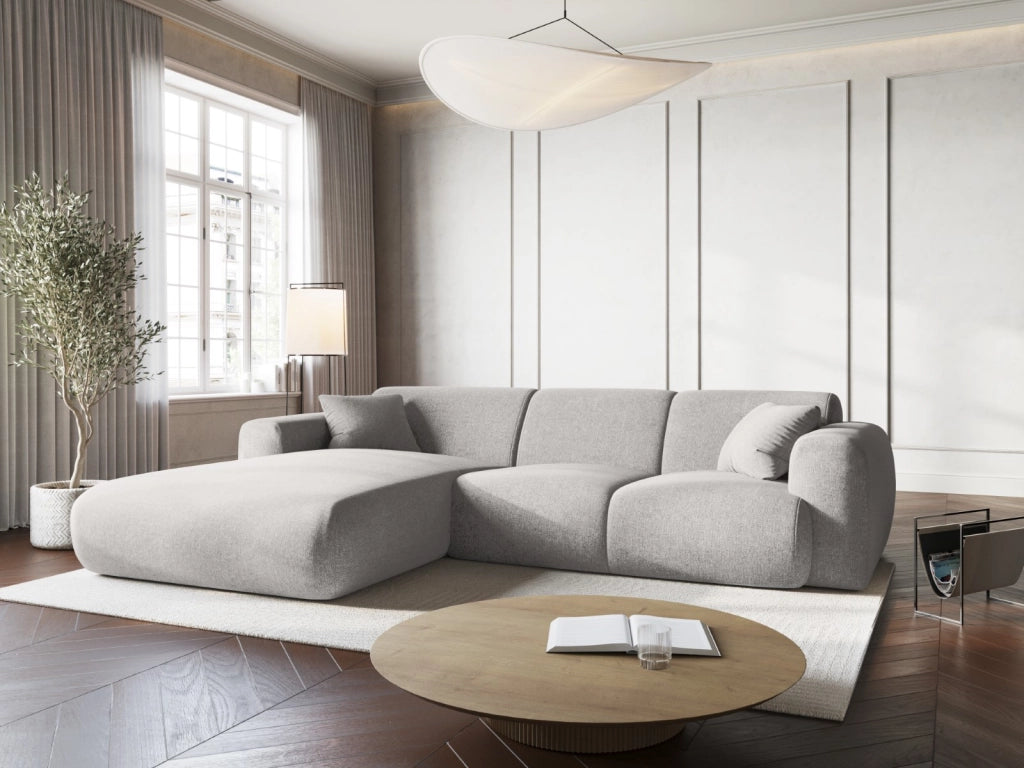 Cosmopolitan Design - Divano angolare sinistro "Nolio" 4 posti in ciniglia grigio chiaro 