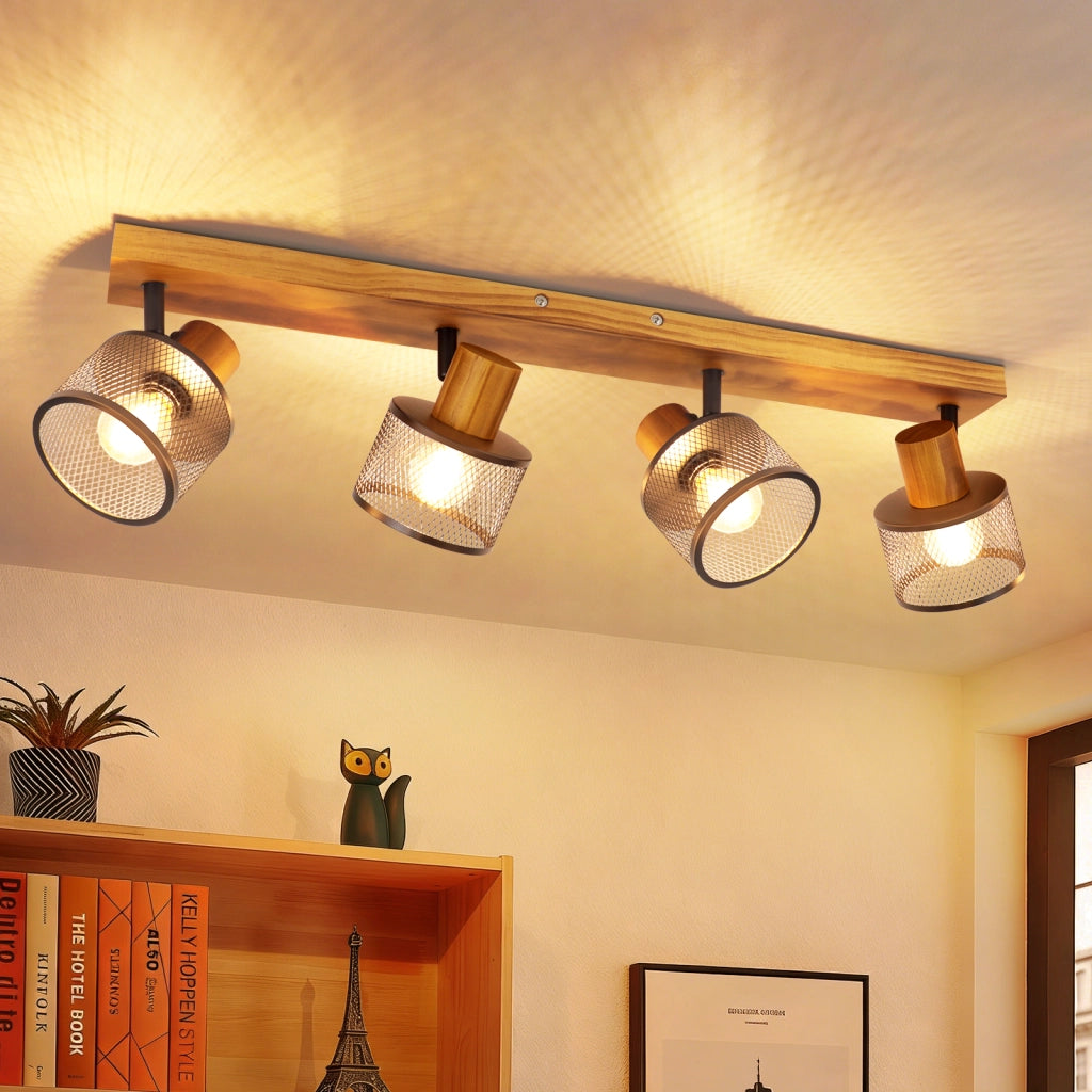 ZMH Faretto da soffitto nero 4 luci E14 stile industriale vintage in metallo ideale per soggiorno lampadine non incluse