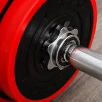 Set 2 in 1 Bilanciere e Manubri Pesi da 20kg, Dischi con Rivestimento in Plastica Antigraffio, Rosso e Nero