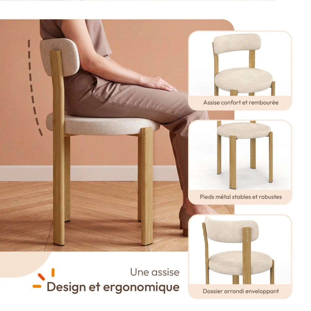 IDMarket - Set di 4 sedie da pranzo NELLA in ciniglia beige