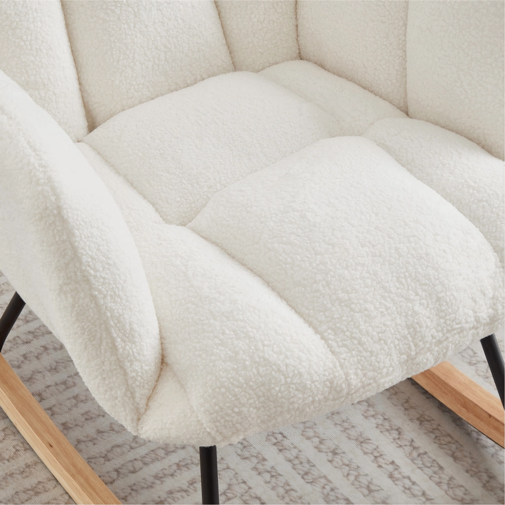 Poltrona a dondolo in poliestere con seduta morbida, struttura stabile e montaggio facile per il relax, bianco 69 × 89 × 101 cm