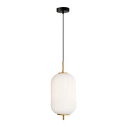 Lampada sospensione Olmeto nero oro vetro opale E27