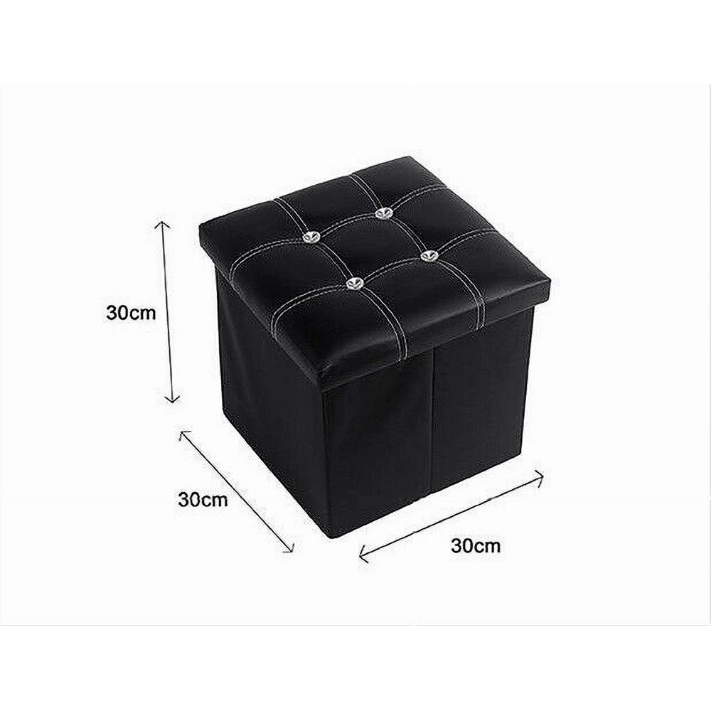 Trade Shop - Pouff Puff Pouf Contenitore Imbottito Portaoggetti Nero Strass 30x30x30 Cm 79433 -
