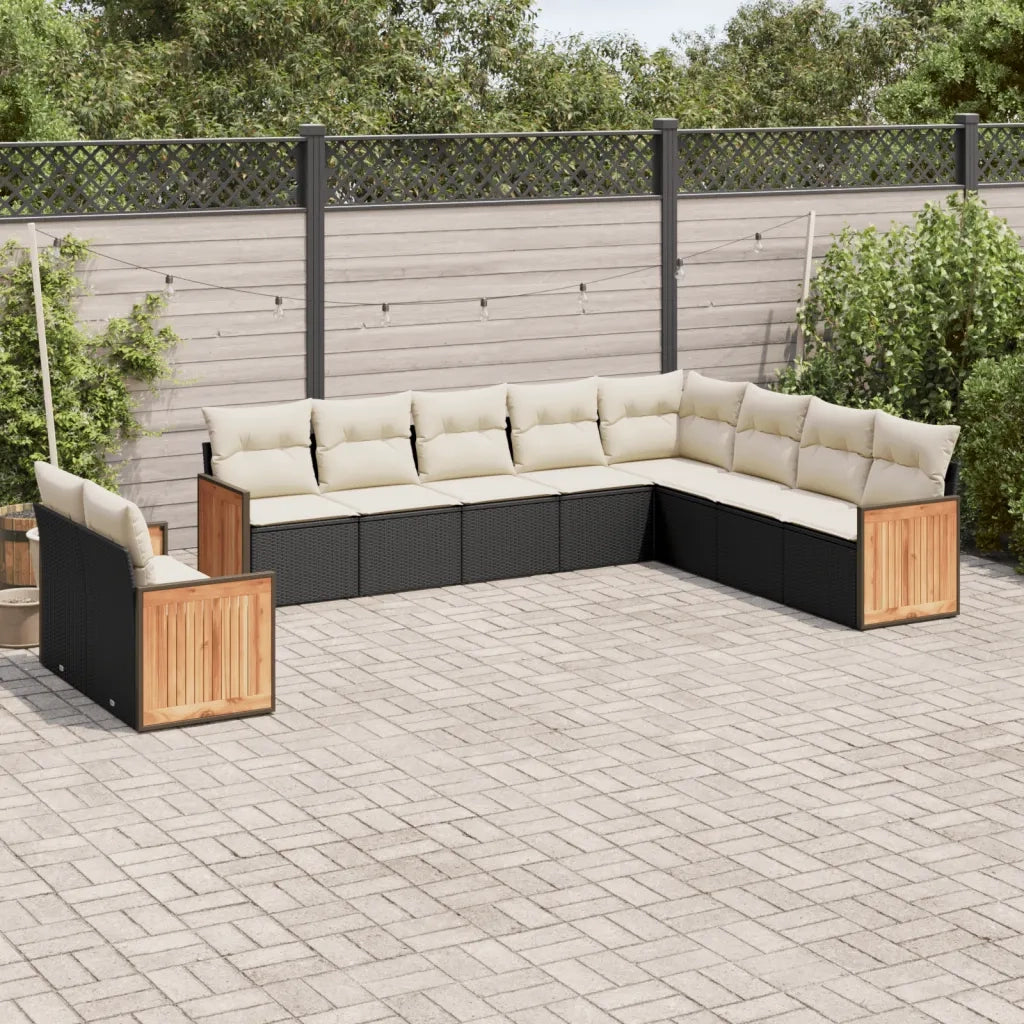 Set Divani da Giardino 10pz con Cuscini in Polyrattan Nero 3227792