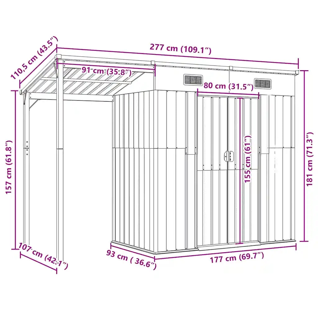 Capanno Giardino con Tetto Esteso Verde 277x107x181cm Acciaio CFW2622459