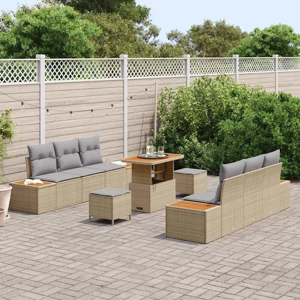 Set Divano da Giardino 9 pcs Beige polyrattan