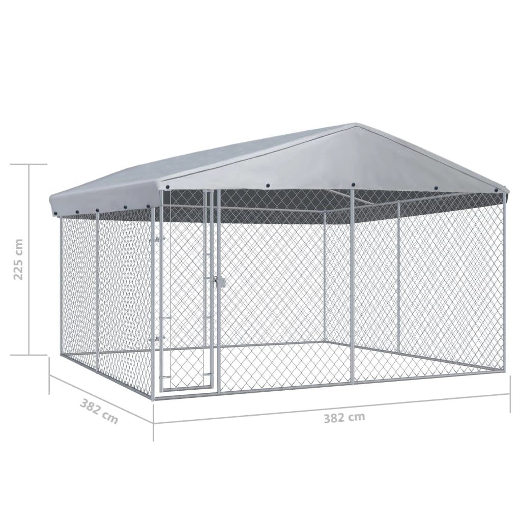 Box per cani da esterno con gabbia per cani da esterno con tetto per cani 382 x 382 x 225 cm 02_0000454
