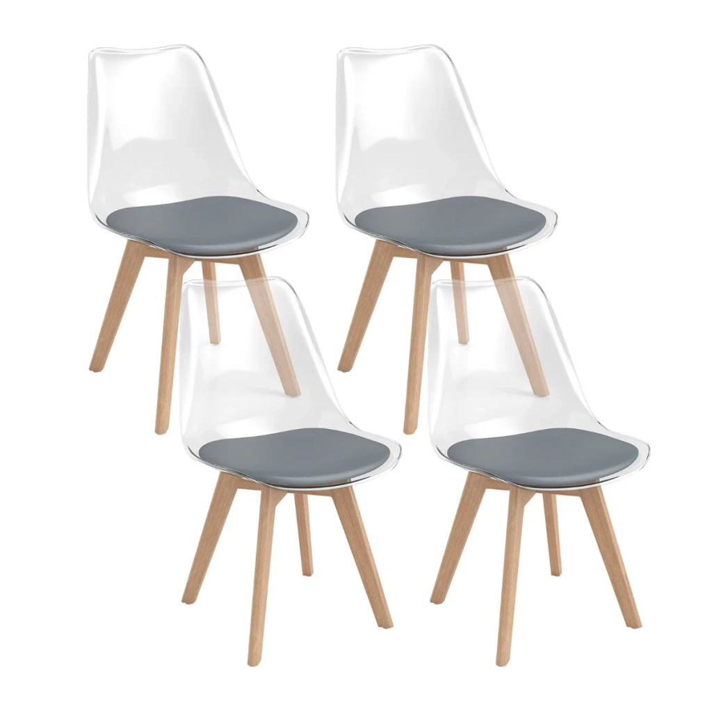 Set di 4 sedie da pranzo 47 x 52 x 81 cm comfort ottimizzato stile moderno trasparente legno di faggio grigio 20_0017026