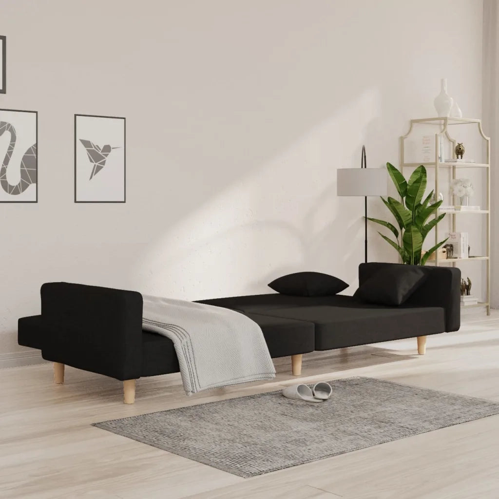 Divano letto | Sof¨¤ letto | Letto singolo a 2 Posti con 2 Cuscini Nero in Tessuto