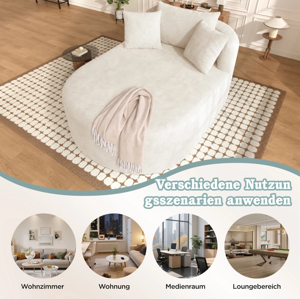 POLTRONA RELAX Ovale 170x112,5x83 cm in Tessuto a Coste Beige Chiaro