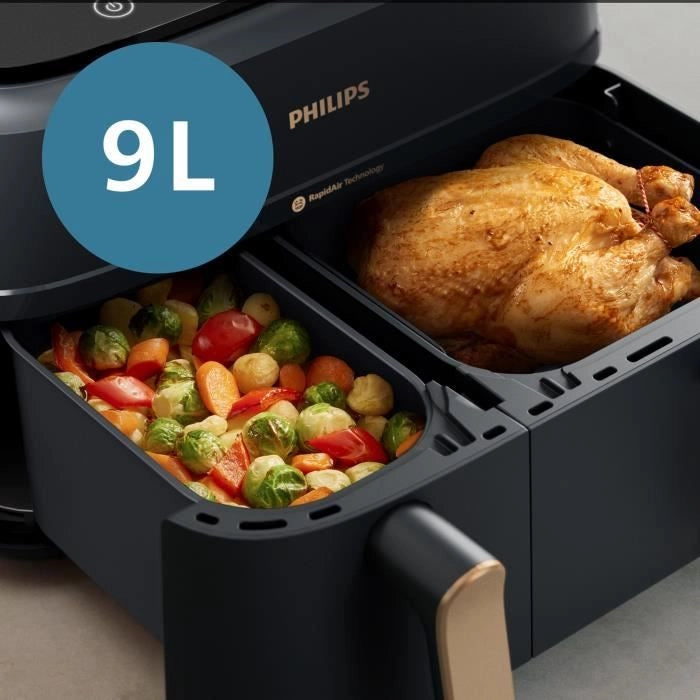 Friggitrice senza olio - PHILIPS - NA352/04 - 9L - Doppio cestello - Touch screen + Accessori - Nero