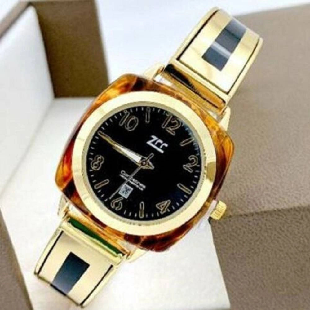 Trade Shop - Orologio Da Polso Zcc 18 Donna Quarzo Acciaio Moda Ambrato Dorato Quadrante Nero -