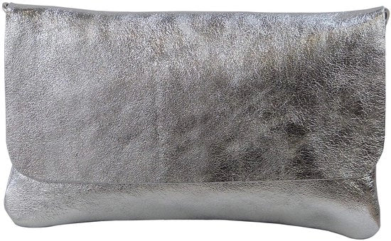 Borsa in pelle reale con maniglia, tasca piccola da sera 24,50x15cm Ely G149 (Argento)