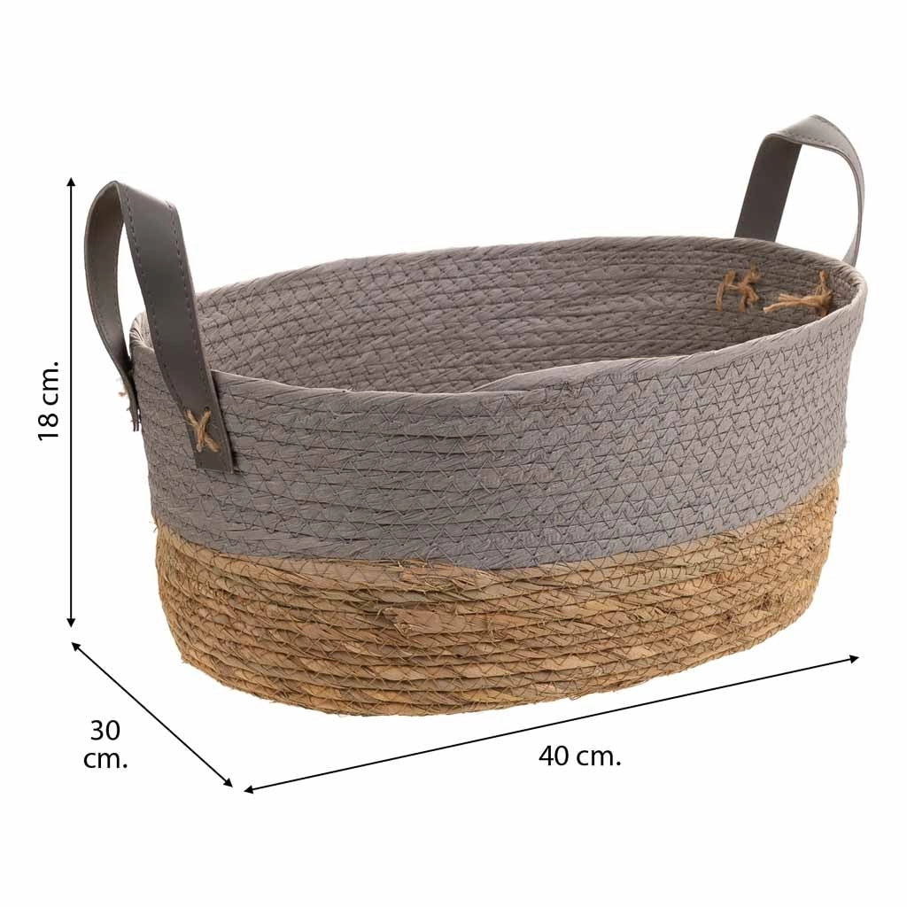 Cesto in corda intrecciata grigia 40x30x18h