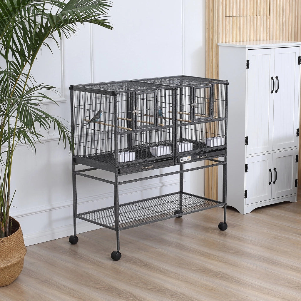 Gabbia per Uccelli Doppia ¨C Zephmum ¨C Nero Grigio, Metallo, 95x45.5x102cm