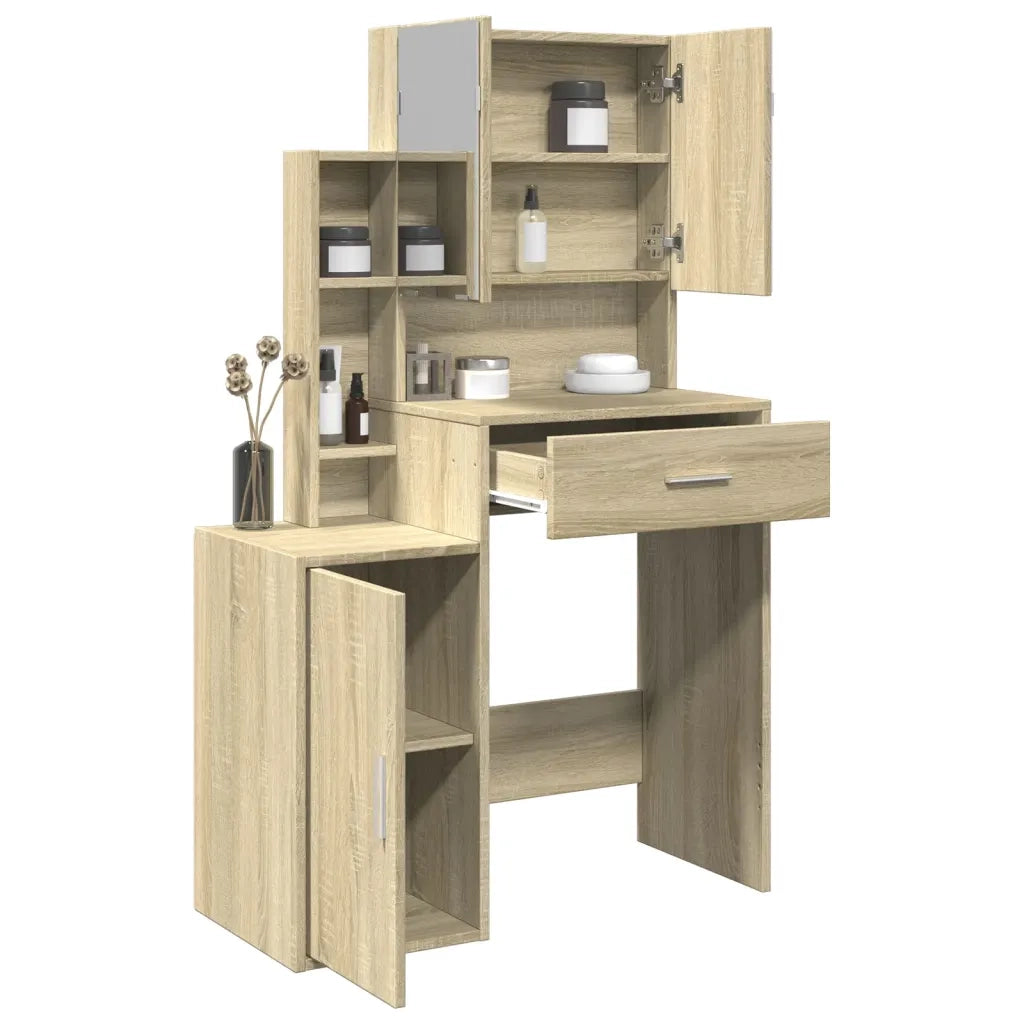 Toeletta | Tavolo da Trucco con Armadietto Rovere Sonoma 80x35x132 cm