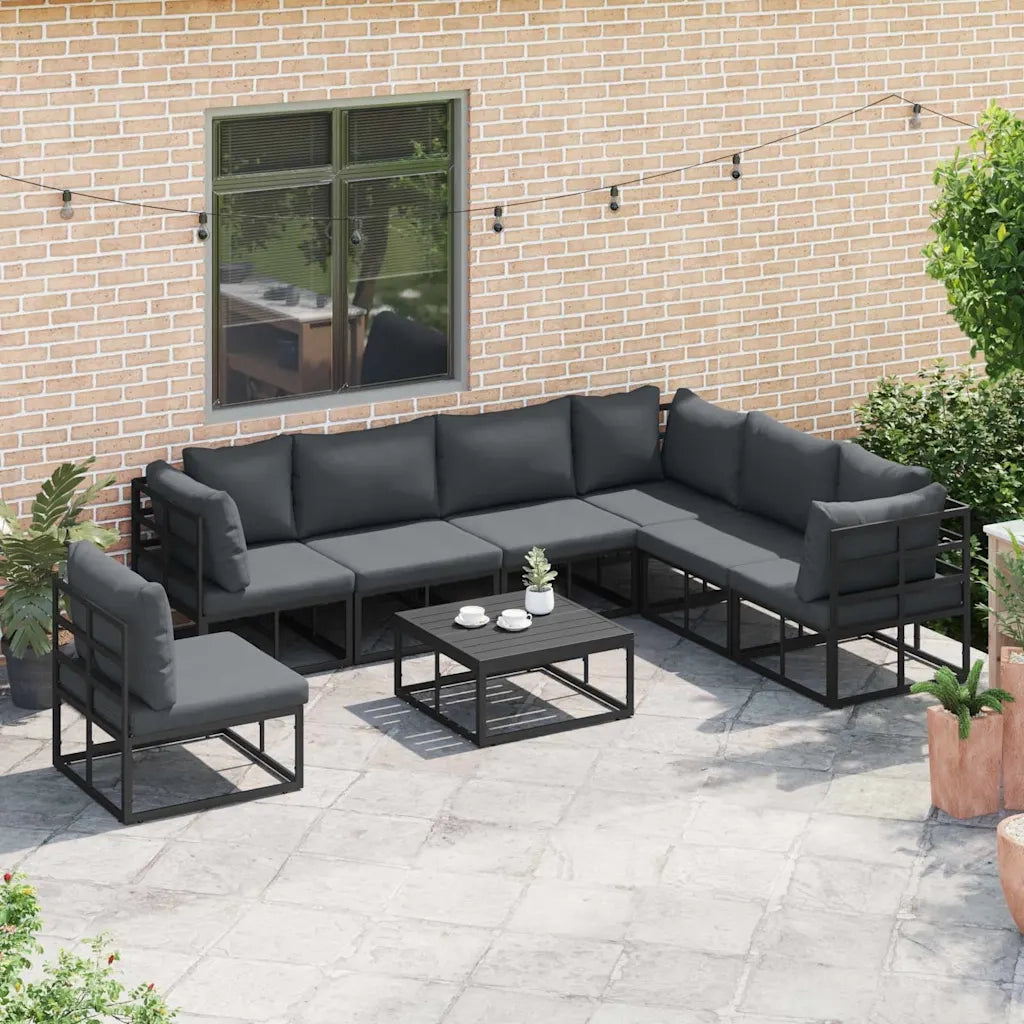 vidaXL Set Divano da Giardino con cuscino 8 pcs Nero Alluminio