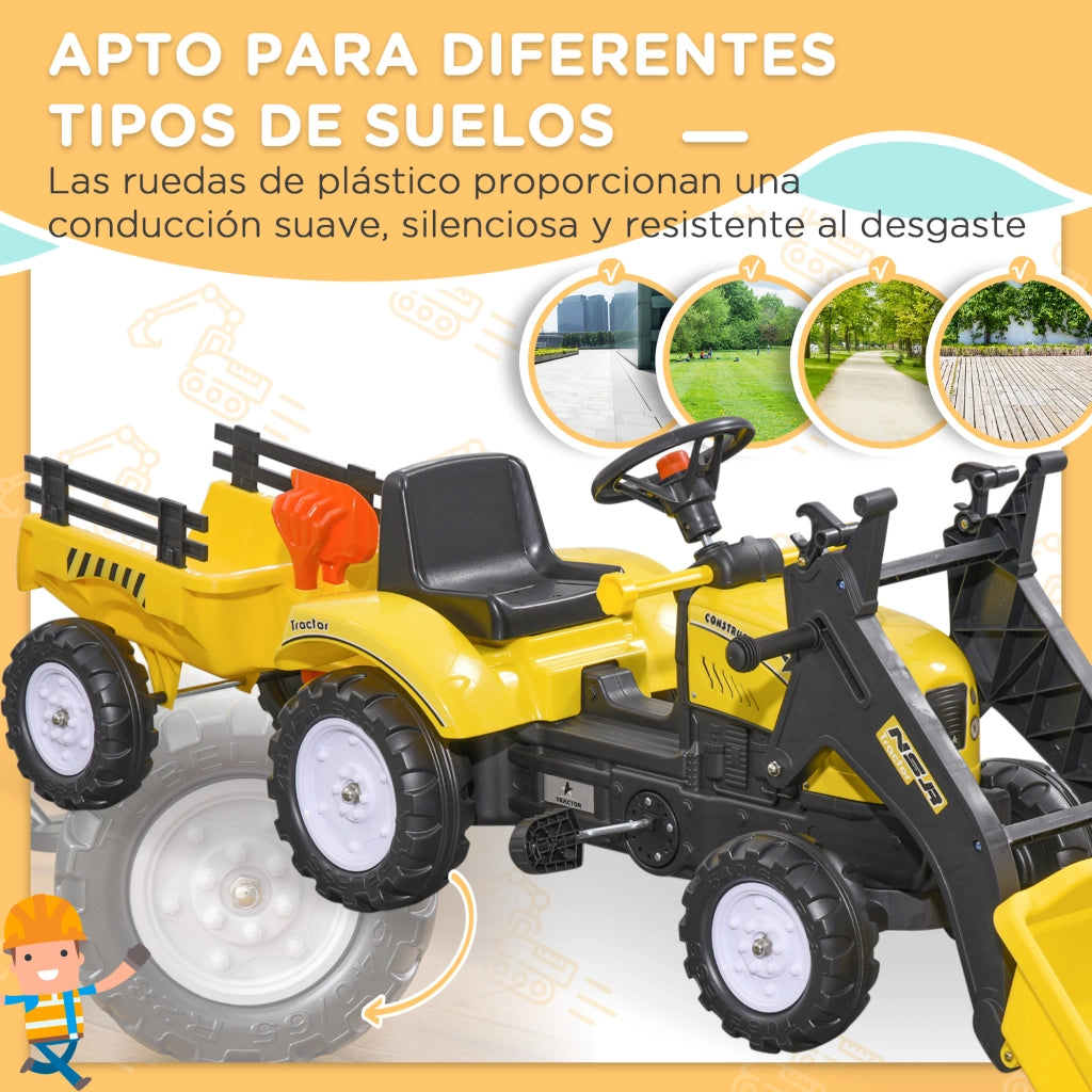 Trattore a Pedali per Bambini 3 Anni con Rimorchio Estraibile e Benna ¨C zephmum ¨C 167x41x52 Giallo