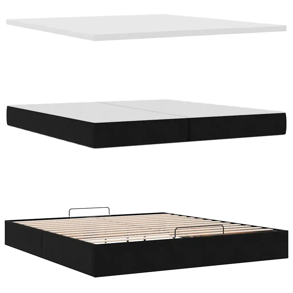 Struttura Letto Pouf con Materasso Nero 200x200 cm in Velluto 3311941