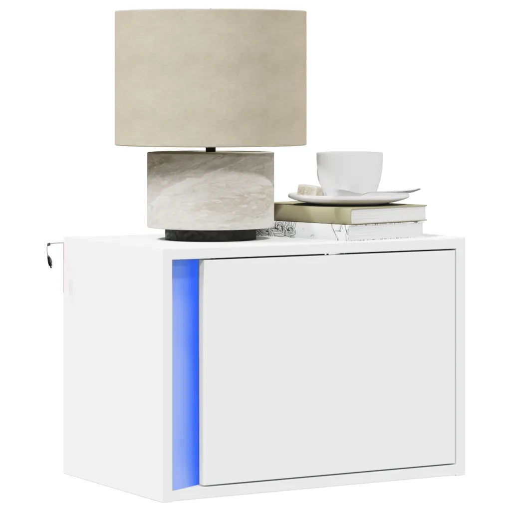 vidaXL Comodini a Parete con Luci LED 2 pz Bianchi