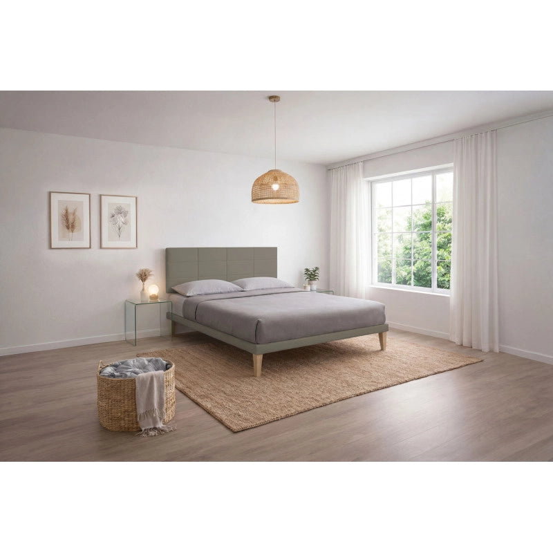 Letto imbottito Letto Matrimoniale alla Francese 140x200 cm Square - Similpelle,Cappuccino,Con rete