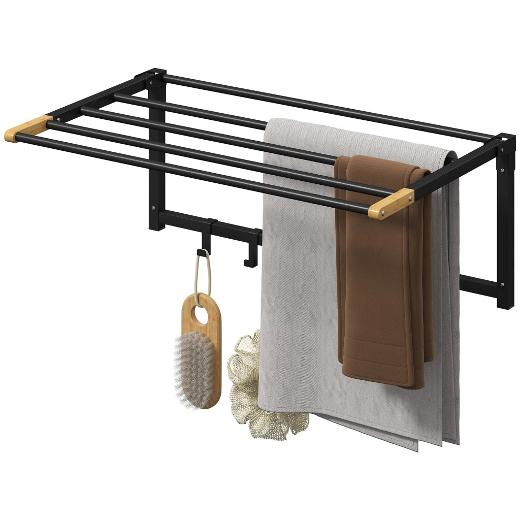 Portasciugamani da Parete Pieghevole con 5 Barre e 6 Ganci ¨C Zephmum ¨C Nero 60 cm